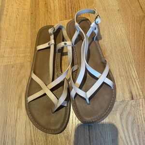 SO Cream and Tan Strappy Sandals